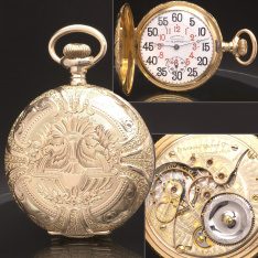 14K Multicolor Gold Hunter Case Illinois Pocket Watch CA1911 with Ferguson Dial