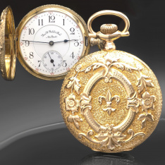 Iconic 23 Jewel Riverside Maximus Pocket Watch in High Relief 14K Gold Case