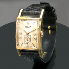 14K Gruen Curvex Rectangular Diamond Dial Gent’s Wrist Watch