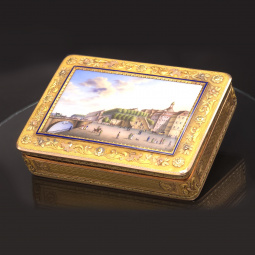 18K Multicolor Gold Box with Enamel Scene Le Roi de Sax au Vic te d’Arlin Rovet