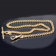 15K Yellow Gold Pocket Watch Chain with T-Bar End | 18” Long