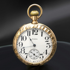 Exceptional Design Art Nouveau 14K Rose Gold Elgin Pocket Watch CA1907