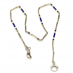 14K White Gold Blue & Cream Enamel Pocket Watch Chain | 14 Inch