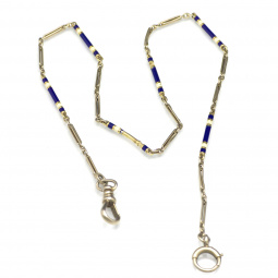 14K White Gold Blue & Cream Enamel Pocket Watch Chain | 14 Inch