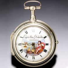 Rare Esquivillon & Dechouden Verge Quarter Hour Repeater Pocket Watch CA1780s Painted Enamel Dial