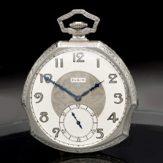 Antique 12 Size 1926 Elgin Art Deco Pocket Watch 17 Jewel Mechanical Watch in White Gold Filled Case