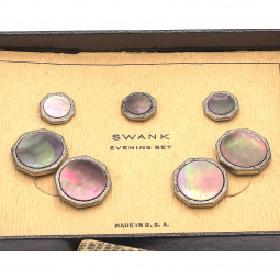 Swank Silver Cufflinks & Matching Mother-of-Pearl Shirt Studs – Original Box, Mint Condition