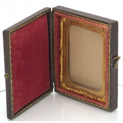 Embossed Leather Book for Tin-Type Photos – Vintage Miniature Photo Holder, 2-1/2” x 2-3/4”