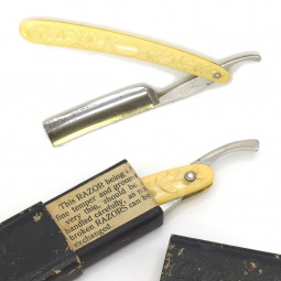 Antique 1890s James H. Flagg Razor – Decorative Bone Handle, Hollow Ground Blade, in Original Box