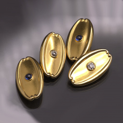 Rare Tiffany & Co. 18K Yellow Gold Art Nouveau Cufflinks with Diamonds & Sapphires