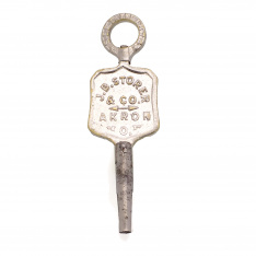 Pocket Watch Key with Swivel Bale, Size 7 | J. B. Storen & Co. Akron, OH Watchmaker & Jeweler Signed