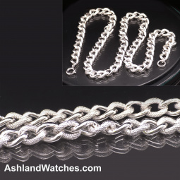 Nickel Plated Textured Link Necklace – 21” Pocket Watch Chain Style