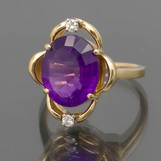 14K Gold Amethyst Diamond Ring | 4.5 CT TW
