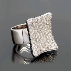 Art Deco Inspired Diamond Ring with Blue-Green Beryl Border – 14K White Gold