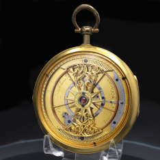 Rare Swiss Signed Breguet Gilt Pouzait Time Calendar Watch | Jump Seconds w/Original Rare Stone Key