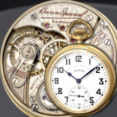 23J Bunn Special Illinois Railroad Pocket Watch with Rare ½ Moon Dial