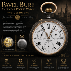 Antique Pavel Bure Calendar Pocket Watch c.1880s | Gun Metal Case | 15 Jewel | 56mm