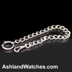 Sterling Silver Pocket Watch Chain with Textured Links – 9.5” Long, 20.99g