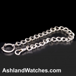 Sterling Silver Pocket Watch Chain with Textured Links – 9.5” Long, 20.99g