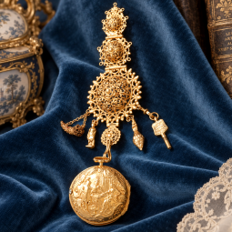 Antique Chatelaine with Repoussé Verge Fusee Pocket Watch & Key c.1785