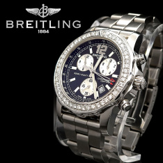 Breitling Colt Chronograph II A78387 Mens Watch – Black Dial Diamond Bezel with Box