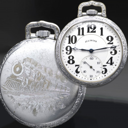 Burlington Illinois Railroad Pocket Watch 1917 | 21 Jewel 16 Size | Steam Engine Engraved Case
