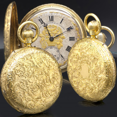 Antique Dent 18K Gold Hunter Case Pocket Watch c.1880s | Gold & Silver Dial | English