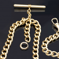 Gold Filled Double Albert Pocket Watch Chain with T-Bar | 15.5” Vintage Style Watch Chain