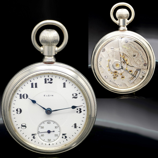 時計部品とELGINパッケージセット Elgin Pocket Watch Circa 1919 with Exhibition Back Salesman Sample