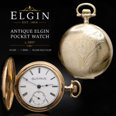 Antique Elgin Pocket Watch c.1897 | 18 Size | Yellow Gold Filled | 7 Jewel