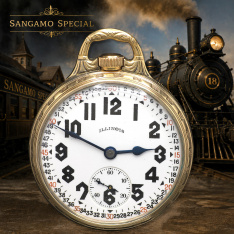 23J Sangamo Special Illinois Railroad Pocket Watch c.1921 | Stiff Bow Case, 17 Size