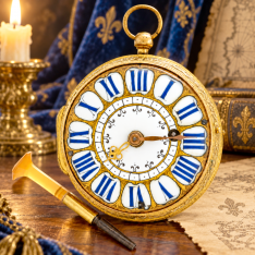 French Oignon Repoussé Gilt Pocket Watch c.1690 | Cut-Stone Watch Key
