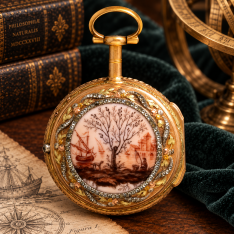 Rare 18K Multi-Gold Enamel Marchand Verge Fusee Pocket Watch c.1770