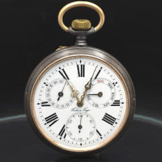 Antique Pavel Bure Calendar Pocket Watch c.1880s | Gun Metal Case | 15 Jewel | 56mm