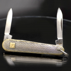 Vintage Platinum & 14K Gold Capped Pocket Knife 2-Blade | Watch Chain Fob 2.5”