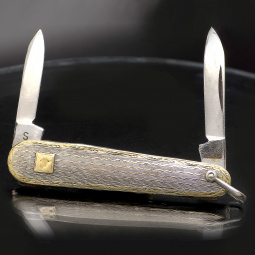 Vintage Platinum & 14K Gold Capped Pocket Knife 2-Blade | Watch Chain Fob 2.5”