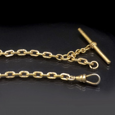 Gold-Filled Pocket Watch Chain with T-Bar End & Engraved Links | 11" Long
