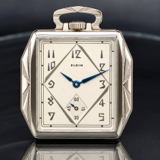 Rare Elgin Art Deco Square Case Pocket Watch c.1928 | 12 Size 17 Jewel