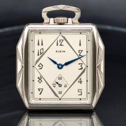 Rare Elgin Art Deco Square Case Pocket Watch c.1928 | 12 Size 17 Jewel