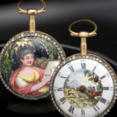 Rare Enameled Rose Gilt Case Verge Fusee Pocket Watch c.1735
