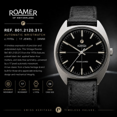Vintage Roamer Ref. 801.2120.313 Automatic Wristwatch c.1970s | Black Dial | 17 Jewel | 34mm