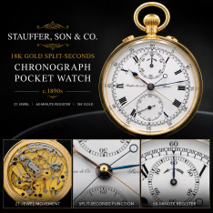 Stauffer, Son & Co. 18K Gold Split-Seconds Chronograph Pocket Watch c.1890s | 60-Minute Register