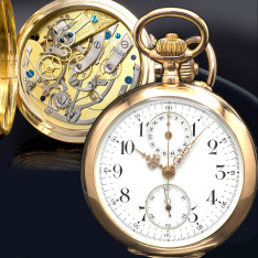 Antique 18K Rose Gold Swiss Chronograph Pocket Watch c.1890s | Register Dial