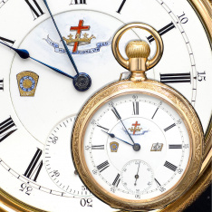 Masonic Symbol Dial 14K Rose Gold Riverside Maximus Waltham Pocket Watch