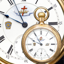 Masonic Symbol Dial 14K Rose Gold Riverside Maximus Waltham Pocket Watch