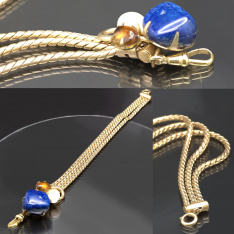 Gold Filled Pocket Watch Chain with Blue Lapis 8” Vintage Chain | Classic Watch Accessory