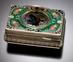 Sterling Silver and Enamel Singing Bird Box With Six Motion Cammed Bird, With Key