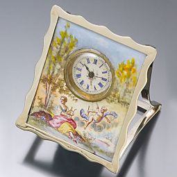 SCARCE STERLING SILVER ENAMEL MINIATURE EASEL CLOCK CA1880