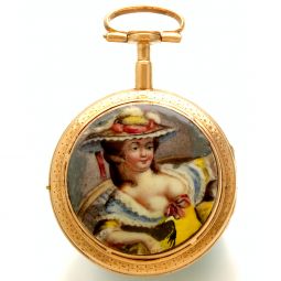 Gilt Verge Enamel 43mm Pocket Watch With Key