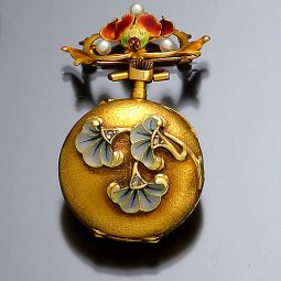 Art Nouveau Enamel & Pearl Enhanced Ladies 18K Pendant Watch